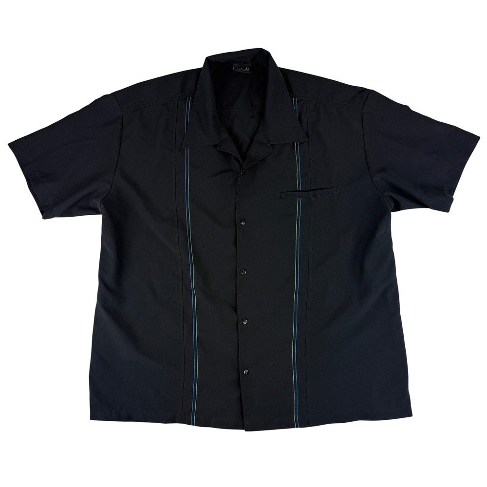 Steady Bowling Shirt‎ Mens 3X Black Teal Green Vertical Stitch Rockabilly USA